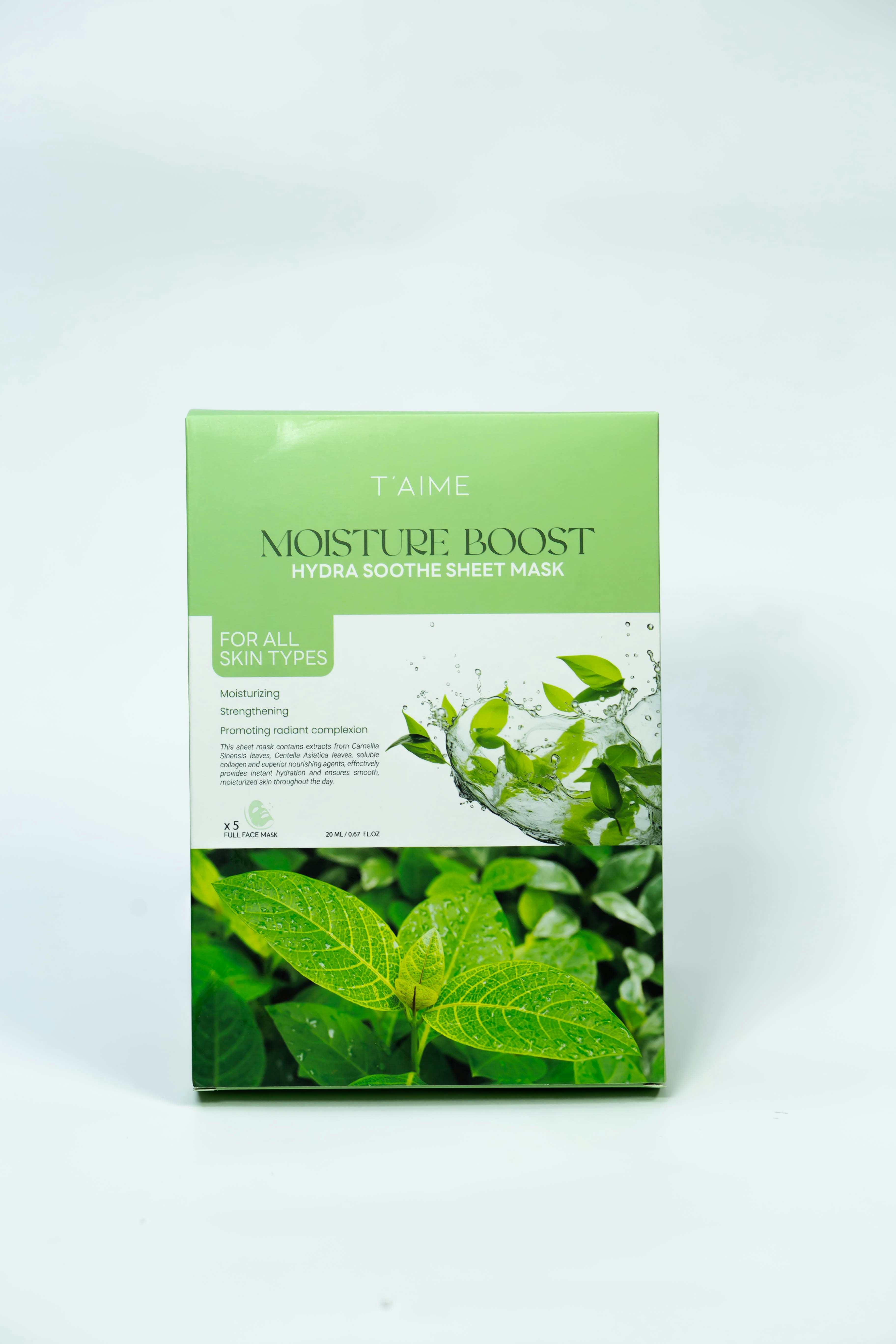 A box of moisture mask on a white background