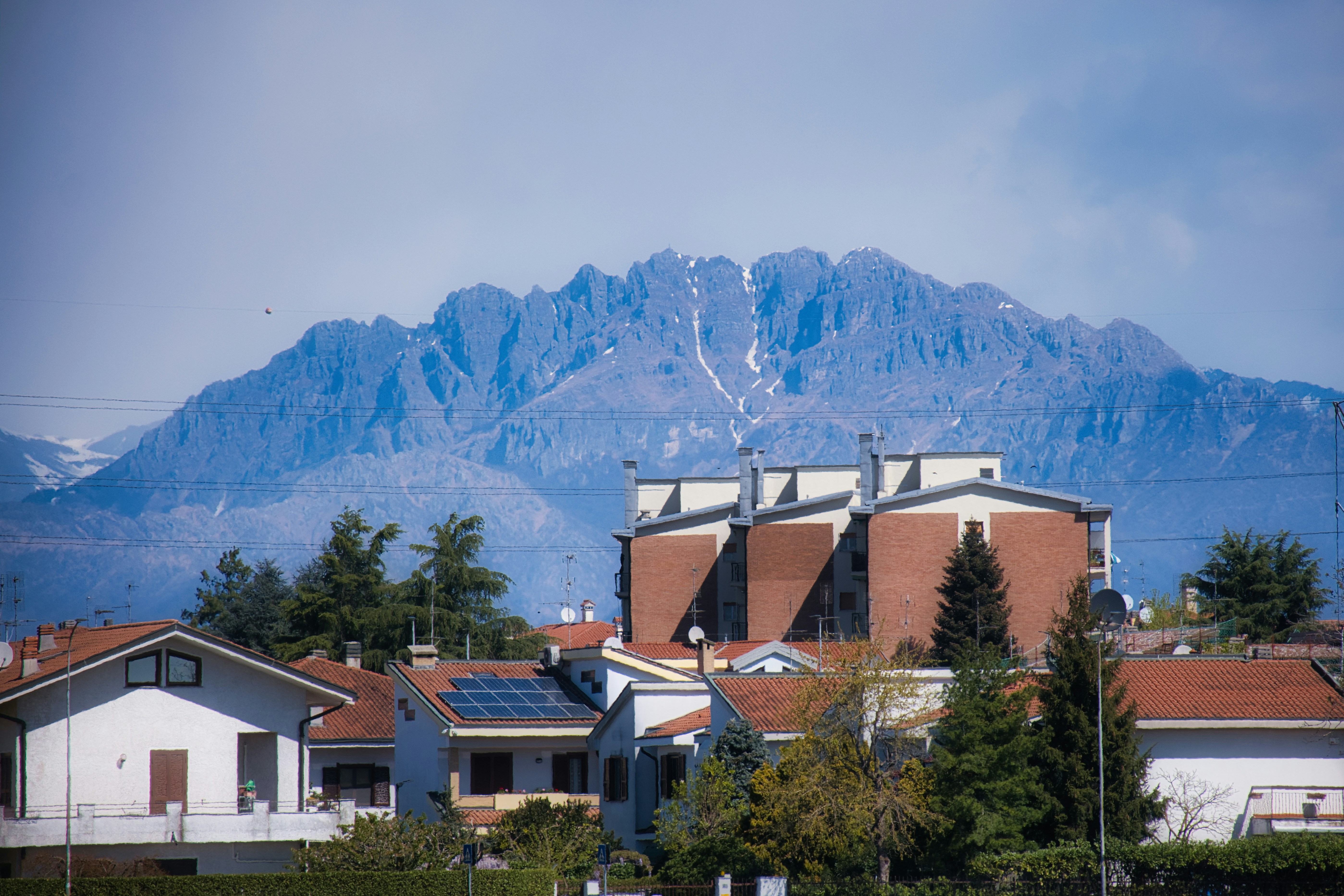 Houses with mountains in the background