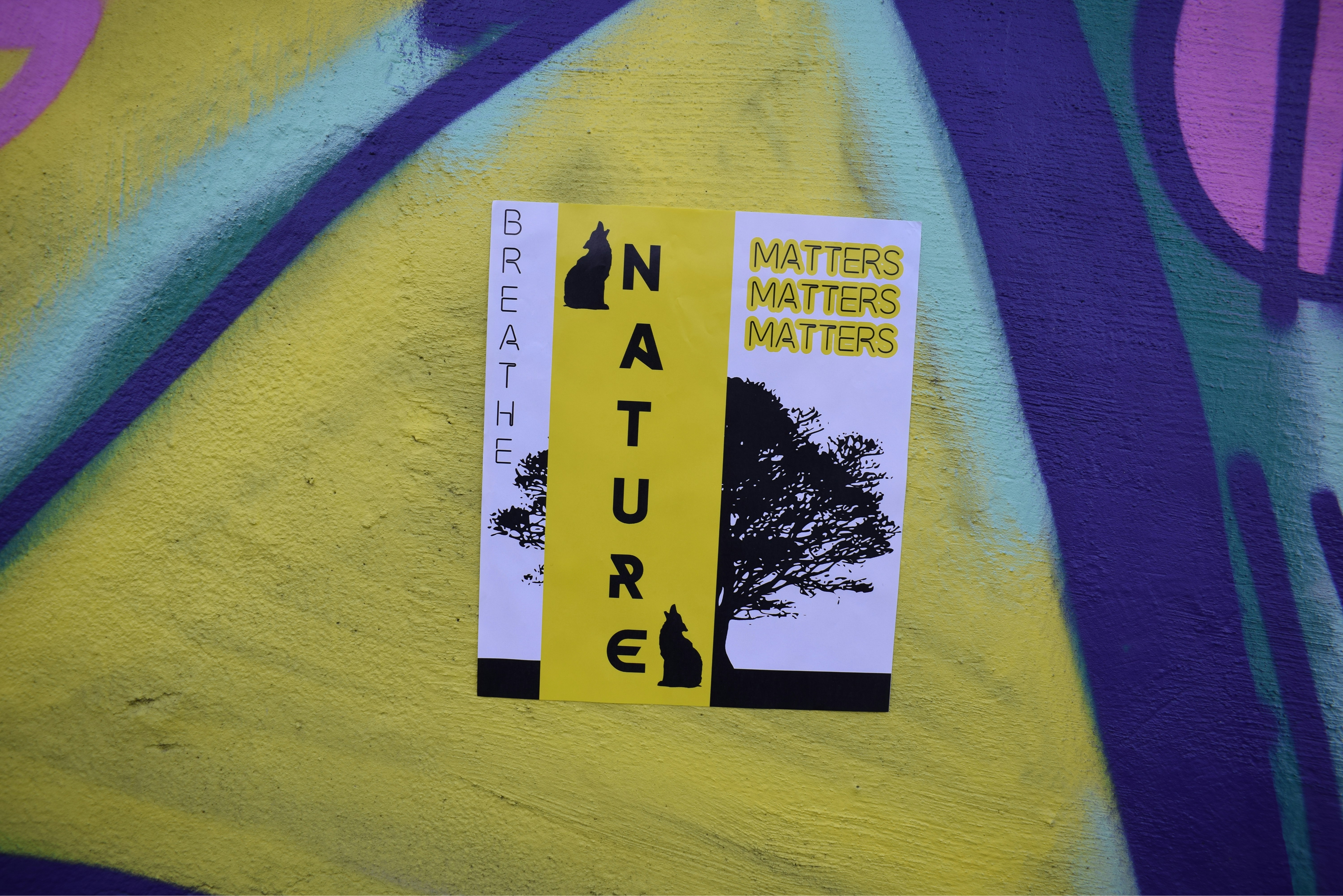 a sticker on the side of a wall that says nature